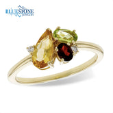 14K Gold Citrine, Peridot, Garnet & Diamond Ring - Sz. 7